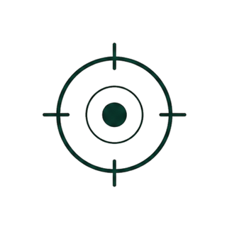 A minimalist dark green target icon with the word 'FOCUS' centered below it on a solid white background.