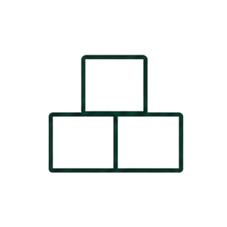 A minimalist icon of three stacked square blocks in dark green on a white background, with the word 'BUILD' centered below.